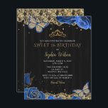 Budget Black Blue Rozen Lace Sweet 16 Uitnodiging<br><div class="desc">Budget Elegant  Blue Rozen Butterflies Black Gold Lace Sweet 16 Birthday Invitation</div>