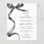 Budget Black Bow Sweet 16 Verjaardag Uitnodiging (Voorkant)