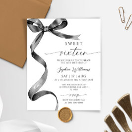 Budget Black Bow Sweet 16 Verjaardag Uitnodiging