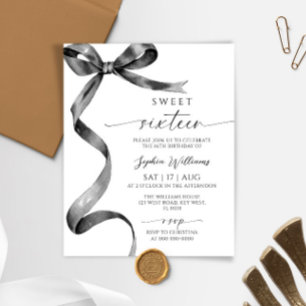 Budget Black Bow Sweet 16 Verjaardag Uitnodiging