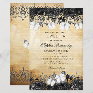 Budget Black Butterfly Sweet 16 Uitnodiging