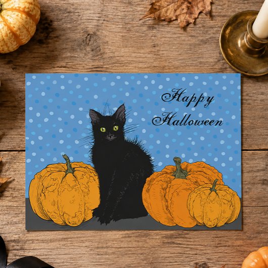 BUDGET Black Cat and Pumpkins Halloween Kaart