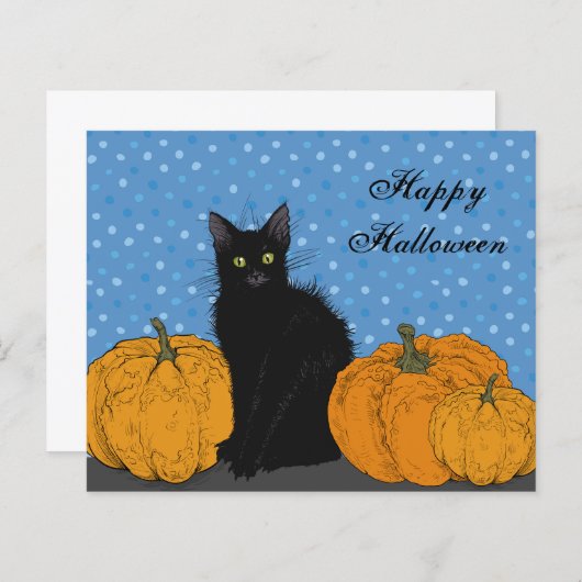 BUDGET Black Cat and Pumpkins Halloween Kaart (Voorkant / Achterkant)