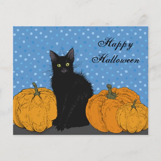 BUDGET Black Cat and Pumpkins Halloween Kaart (Voorkant)