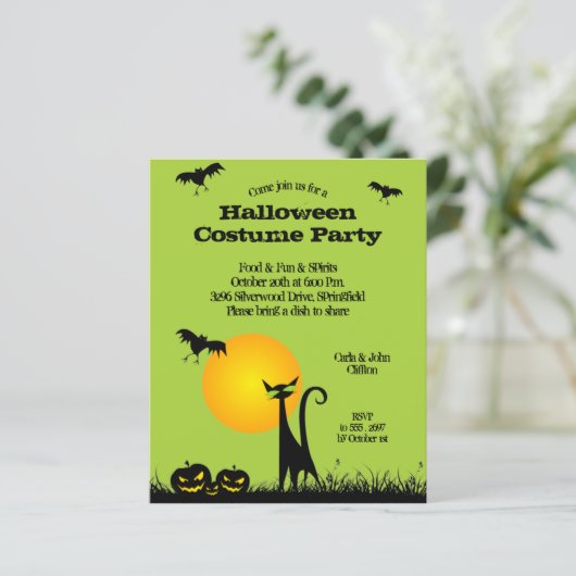 Budget Black Cat Halloween-uitnodigingen (Staand voorkant)