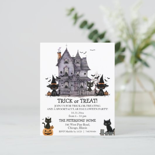 Budget Black Cats Trick or treat Kinder Uitnodigin (Staand voorkant)