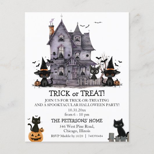 Budget Black Cats Trick or treat Kinder Uitnodigin (Voorkant)