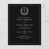Budget Black Crest Monogram Huwelijksuitnodiging Flyer (Voorkant)
