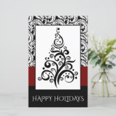 Budget Black Damask-kerstboomfeestkaart (Staand voorkant)