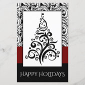 Budget Black Damask-kerstboomfeestkaart (Voorkant)