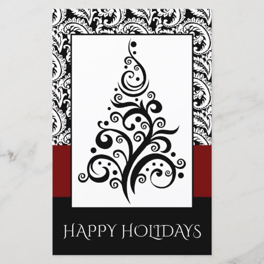 Budget Black Damask-kerstboomfeestkaart (Voorkant)