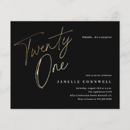 Budget Black en Gold 21st Birthday Uitnodiging