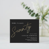 Budget Black en Gold 70th Birthday Uitnodiging (Staand voorkant)