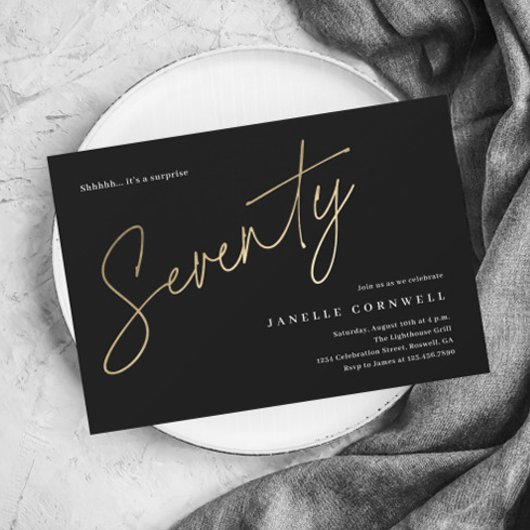 Budget Black en Gold 70th Birthday Uitnodiging