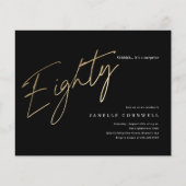 Budget Black en Gold 80th Birthday Uitnodiging (Voorkant)