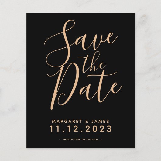 BUDGET Black en Gold Save the Date Weduwite Invite (Voorkant)