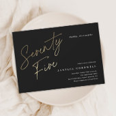 Budget Black en Gold Script 75th Birthday Invite