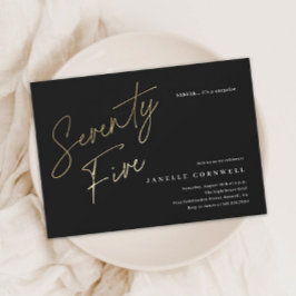 Budget Black en Gold Script 75th Birthday Invite