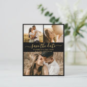 Budget Black en Gold Script Photo Save the Date (Staand voorkant)