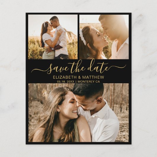 Budget Black en Gold Script Photo Save the Date (Voorkant)