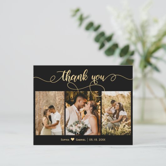 Budget Black en Gold Script Photo Weduwen (Staand voorkant)