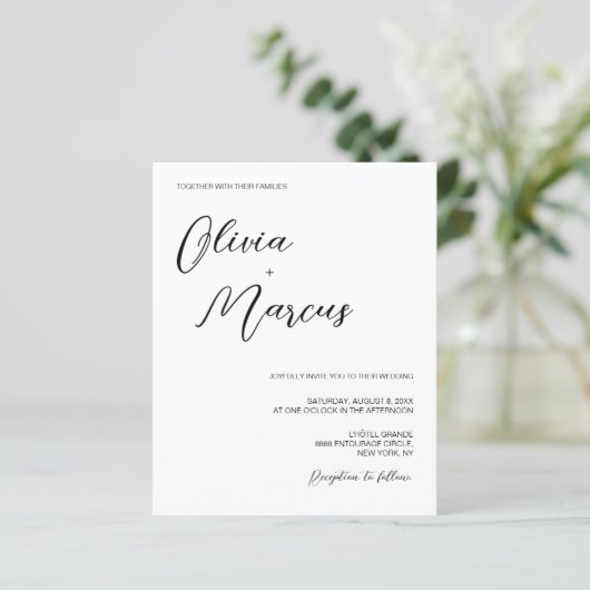 Budget Black en white Chic Script Wedding Party (Staand voorkant)