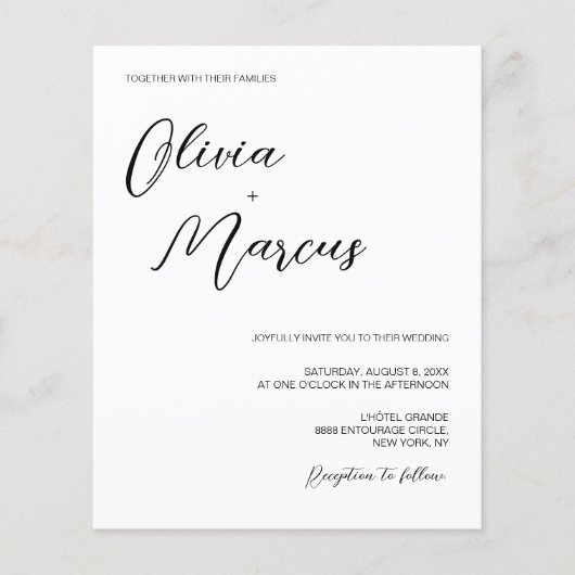 Budget Black en white Chic Script Wedding Party (Voorkant)