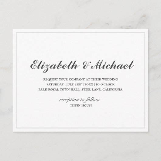 Budget Black en White Elegant Wedding Invitation Briefkaart (Voorkant)
