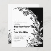 BUDGET Black en white floral bruiloft uitnodiging (Voorkant / Achterkant)