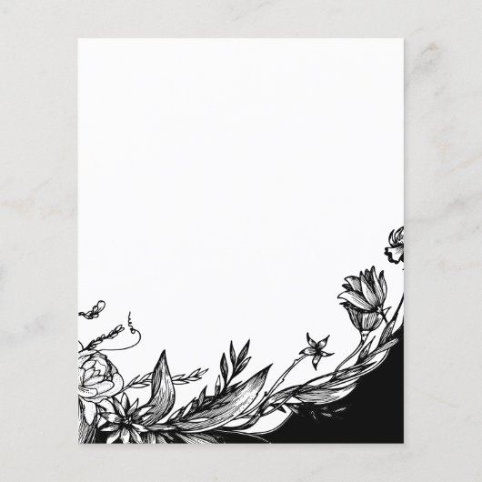 BUDGET Black en white floral bruiloft uitnodiging (Achterkant)