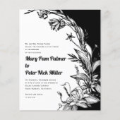 BUDGET Black en white floral bruiloft uitnodiging (Voorkant)