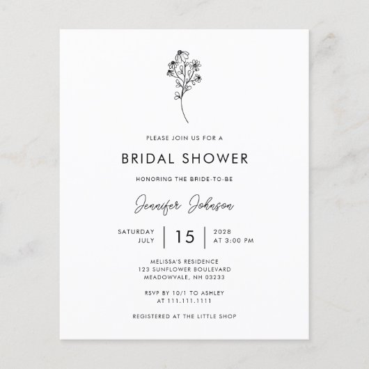 BUDGET Black en White Floral Vrijgezellenfeest Uit Flyer (Voorkant)