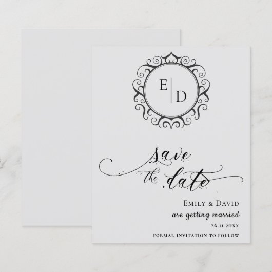 Budget Black en White Monogram Whimsical Wedding (Voorkant / Achterkant)
