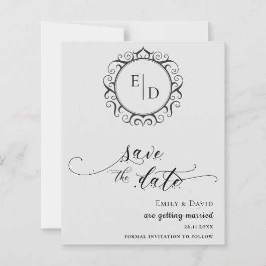 Budget Black en White Monogram Whimsical Wedding (Voorkant)