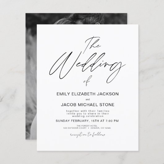 Budget Black en White Photo Wedding Invitation (Voorkant / Achterkant)