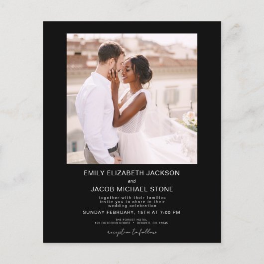 Budget Black en White Photo Wedding Invitation (Achterkant)