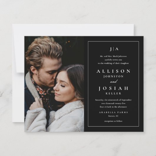 Budget Black en White Photo Wedding Invitation (Voorkant)