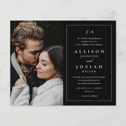 Budget Black en White Photo Wedding Invitation (Voorkant)