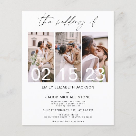 Budget Black en White Photo Wedding Invitation (Voorkant)