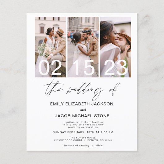 Budget Black en White Photo Wedding Invitation (Voorkant)