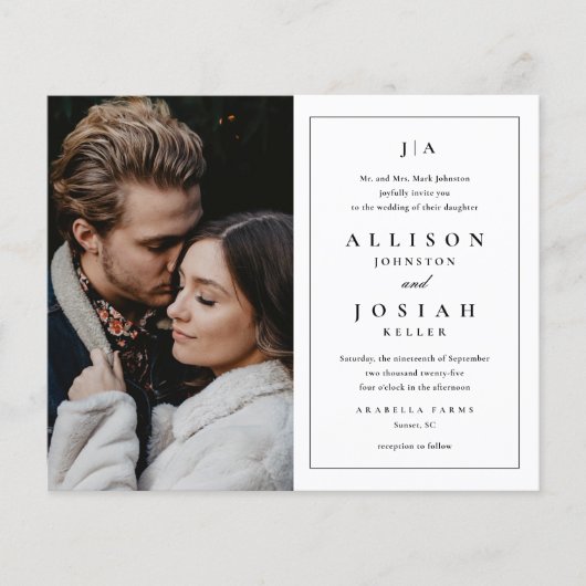 Budget Black en White Photo Wedding Invitation (Voorkant)
