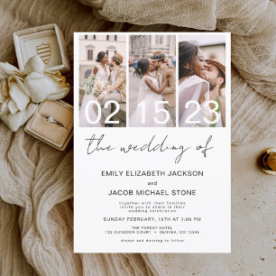 Budget Black en White Photo Wedding Invitation