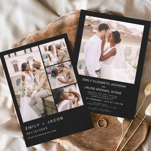 Budget Black en White Photo Wedding Invitation