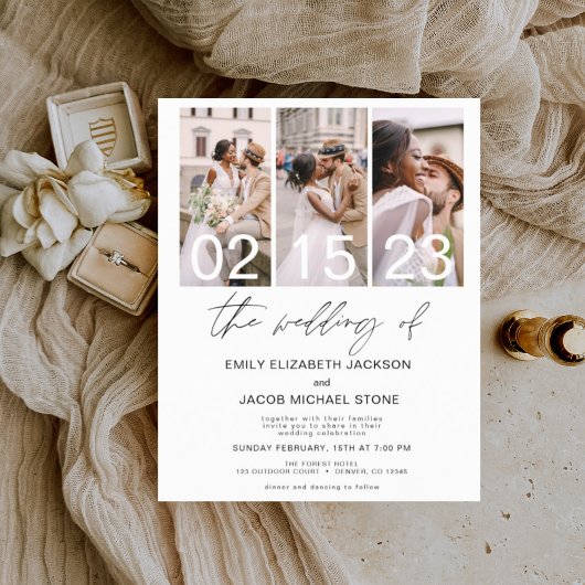 Budget Black en White Photo Wedding Invitation