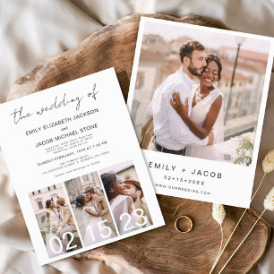 Budget Black en White Photo Wedding Invitation