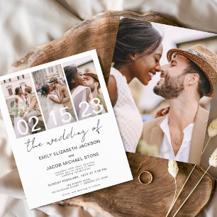 Budget Black en White Photo Wedding Invitation
