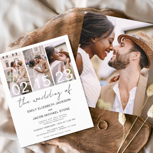 Budget Black en White Photo Wedding Invitation