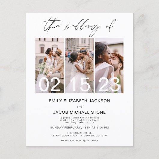 Budget Black en White Photo Wedding Invitation (Voorkant)