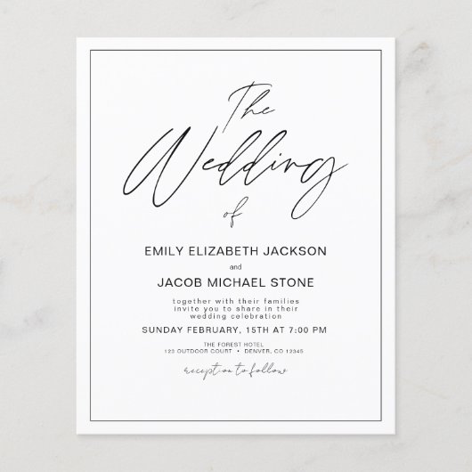 Budget Black en White Photo Wedding Invitation Flyer (Voorkant)