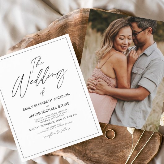 Budget Black en White Photo Wedding Invitation Flyer
